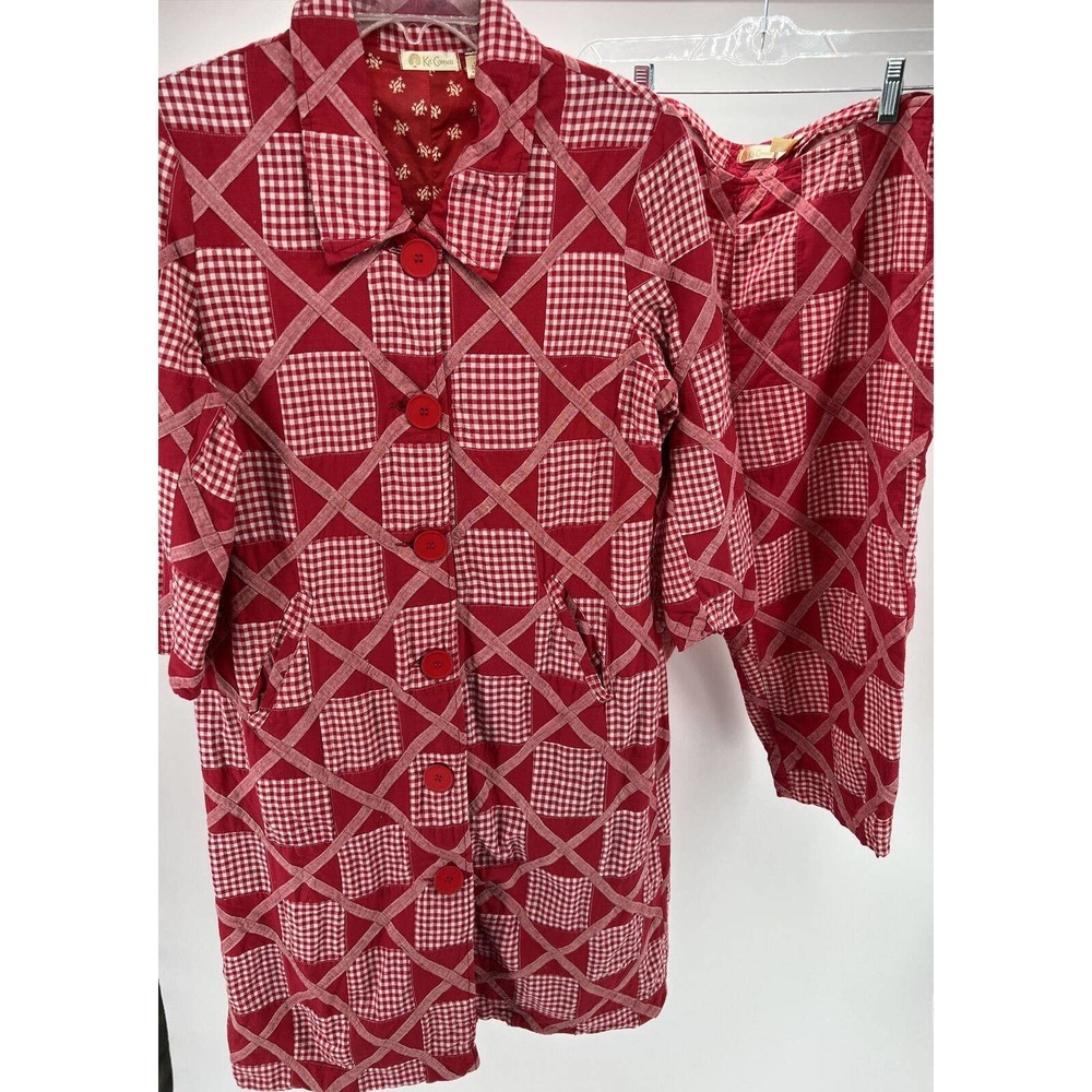 Vintage Kit Cornell Capri Pants & Jacket Set Plaid Madras Patchwork Red/White 8